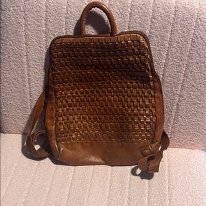 Brown Woven Leather Backpack